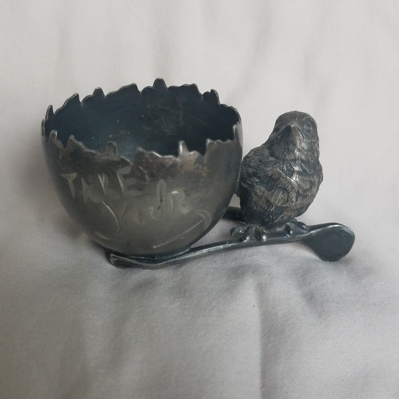 Vintage silver plated Egg Cup Holder Bird Spoon Ornithology Collectible wishbone - Picture 3 of 11